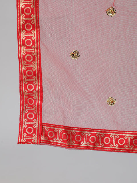 Women Red Gold Ethnic Printed Kurta With Palazzo And Sequence Dupatta