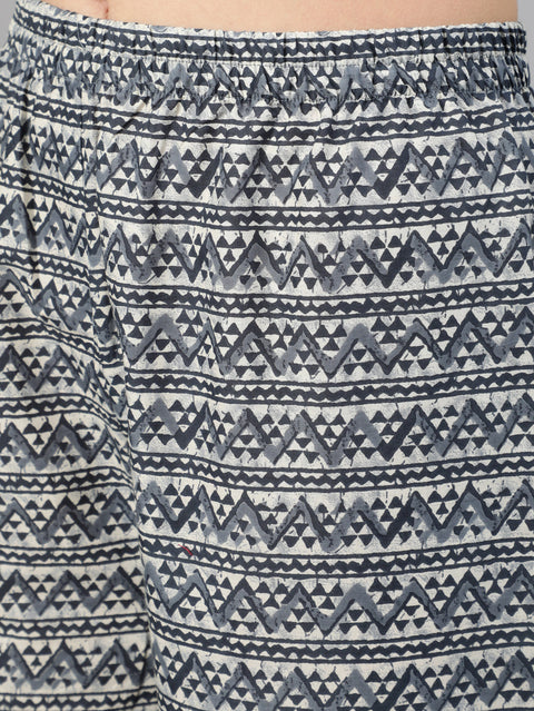 Women Grey Ethnic Motif Printed Flared Kurta With Trouser And Dupatta