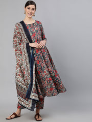 Women Multi Ethnic Printed Flared Kurta And Trouser With Dupatta