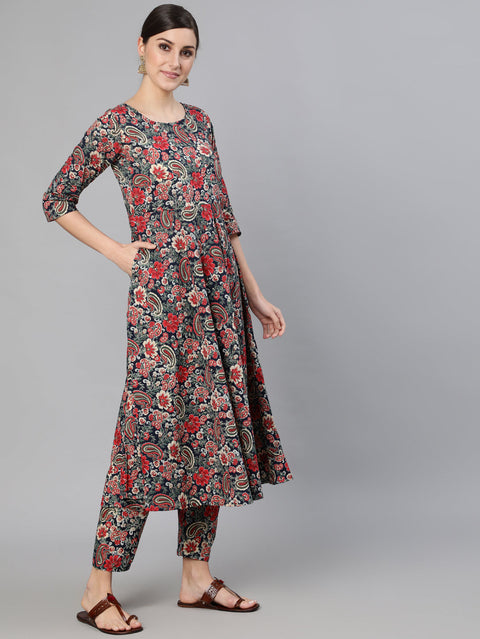 Women Multi Ethnic Printed Flared Kurta And Trouser With Dupatta