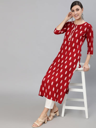 Women Maroon Geometric Printed Kurta