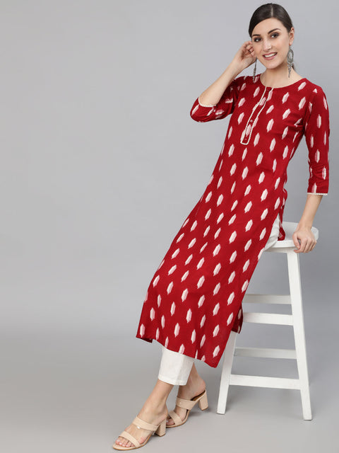 Women Maroon Geometric Printed Kurta