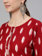 Women Maroon Geometric Printed Kurta