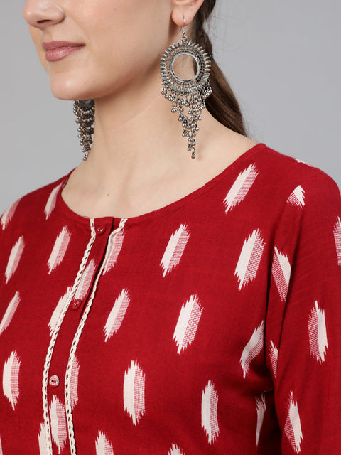Women Maroon Geometric Printed Kurta