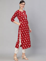 Women Maroon Geometric Printed Kurta