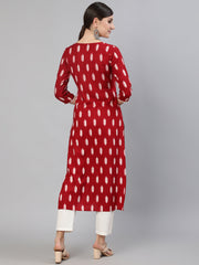 Women Maroon Geometric Printed Kurta