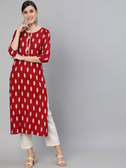Women Maroon Geometric Printed Kurta
