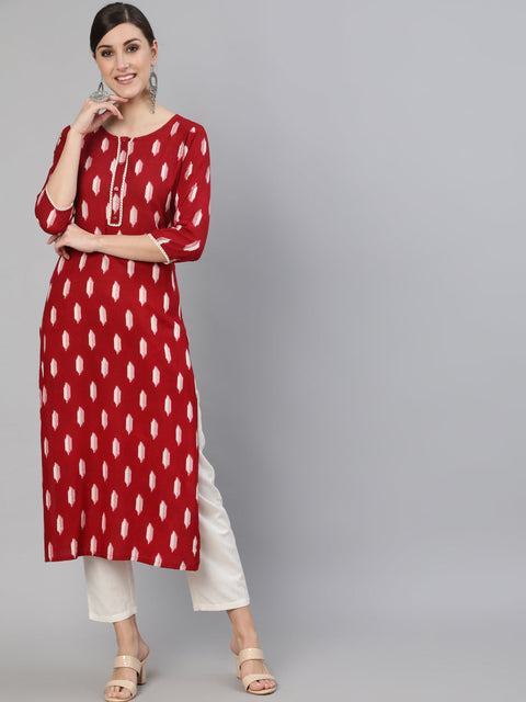 Women Maroon Geometric Printed Kurta