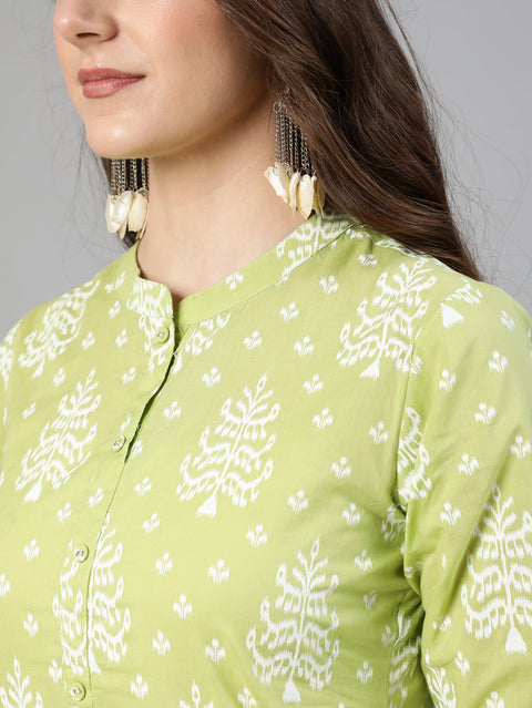 Women Green Ethnic Printed Straight Kurta With Palazzo And Dupatta