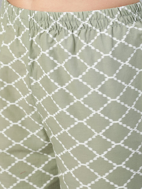 Women Grey Ethnic Printed Straight Kurta With Three Quarter Sleeves