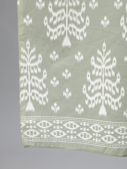 Women Grey Ethnic Printed Straight Kurta With Three Quarter Sleeves