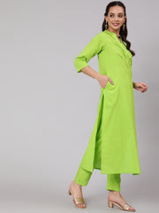 Women Green Solid Straight Kurta With Palazzo And Dupatta
