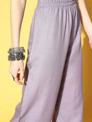 Women Lavender Embroidered Straight Kurta With Plazo & Dupatta