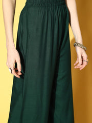 Women Green Embroidered Straight Kurta With Plazo & Dupatta