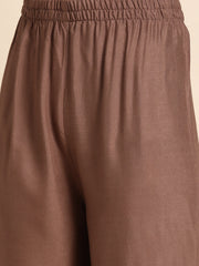 Women Taupe Embroidered Kurta With Plazo & Dupatta