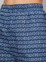 Women Navy Blue Ethnic Printed Straight Kurta With Palazzo And Dupatta