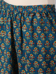 Women Green Floral Printed Flared Kurta With Trouser And Dupatta