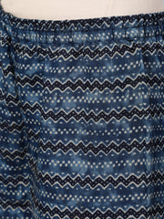 Women Grey & Navy Blue Ethnic Printed Straight Kurta With Palazzo And Printed Dupatta