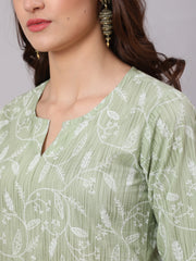 Women Green Printed Straight Kurta and White Solid Palazzo With Lace Detail
