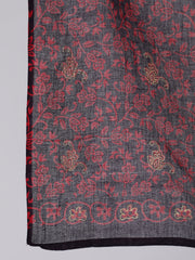 Women Black & Maroon Ethnic Motif Printed Straight Kurta With Trouser And Dupatta