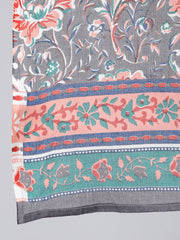 Women Grey Ethnic Printed Straight Kurta With Palazzo And Dupatta