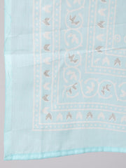 Women Aqua Blue Ethnic Printed Straight Kurta With Palazzo And Dupatta