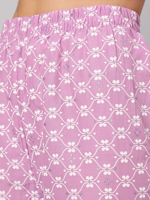 Women Purple Silver Floral Printed Straight kurta With Palazzo And Dupatta