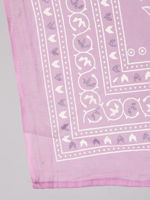 Women Purple Silver Floral Printed Straight kurta With Palazzo And Dupatta