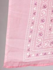 Women Pink Silver Floral Printed Straight kurta With Palazzo And Dupatta