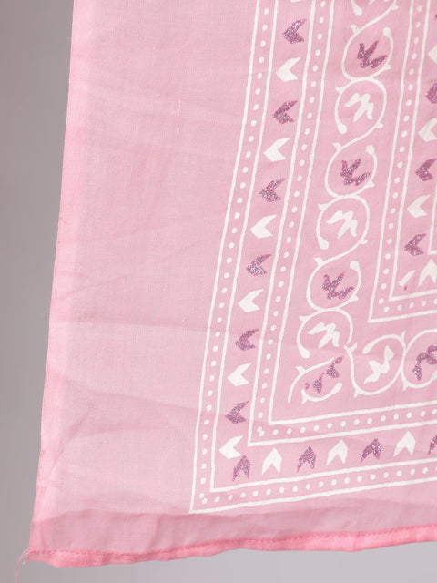 Women Pink Silver Floral Printed Straight kurta With Palazzo And Dupatta