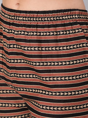 Women Black & Maroon Ethnic Motif Printed Sleevesless Straight Kurta With Palazzo And Dupatta