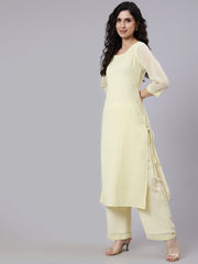 Women Yellow Sequence Georgette Kurta With Palazzo And Net Dupatta