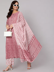Women Purple Floral Straight Kurta With Palazzo And Dupatta