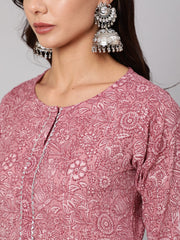 Women Purple Floral Straight Kurta With Palazzo And Dupatta