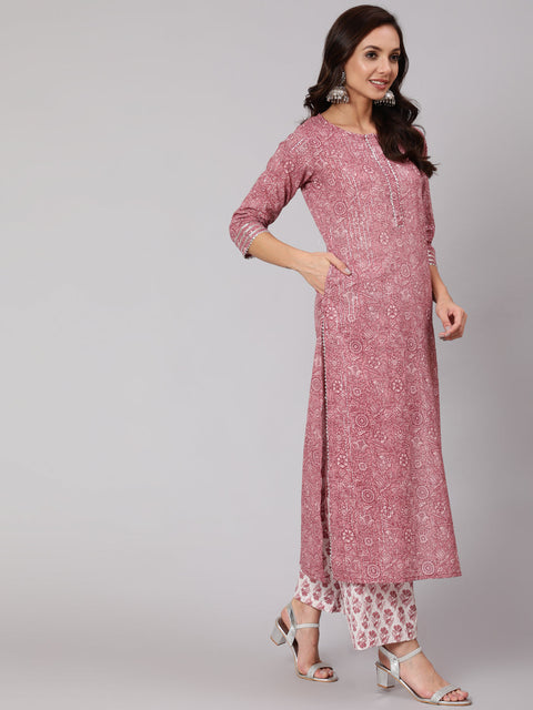 Women Purple Floral Straight Kurta With Palazzo And Dupatta