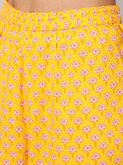 Women Yelllow Ethnic Printed Flared Kurta With Trouser And Dupatta