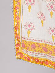 Women Yelllow Ethnic Printed Flared Kurta With Trouser And Dupatta
