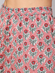 Women Pink Floral Printed Flared Kurta With Trouser With Dupatta