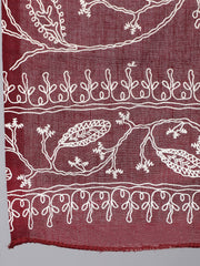 Women Burgundy Printed Flared Kurta With Trouser And Dupatta