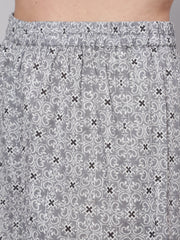 Women Grey Silver Striped Printed Kurta With Palazzo And Dupatta