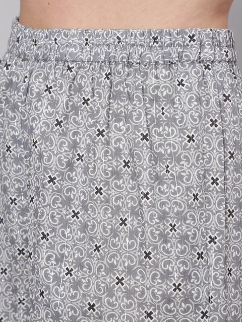 Women Grey Silver Striped Printed Kurta With Palazzo And Dupatta