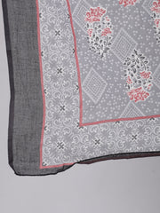 Women Grey Silver Striped Printed Kurta With Palazzo And Dupatta