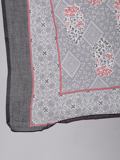 Women Grey Silver Striped Printed Kurta With Palazzo And Dupatta