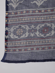 Women Navy Blue Ethnic Printed Straight Kurta With Palazzo And Dupatta