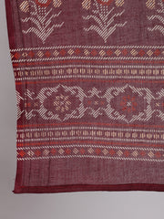 Women Burgundy Printed Flared Kurta With Trouser And Dupatta