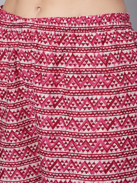 Women Burgundy Ethnic Motifs Printed Pure Cotton Kurta with Palazzos & Dupatta