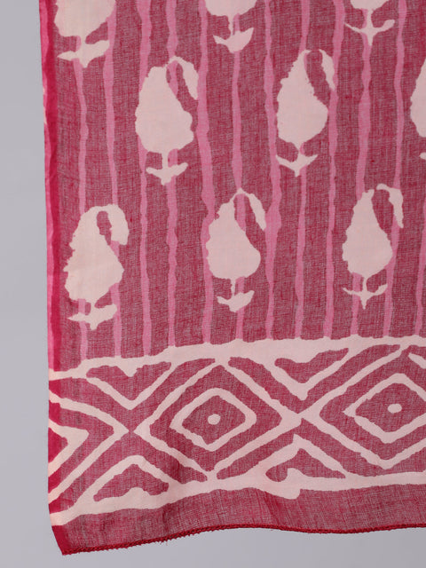 Women Burgundy Ethnic Motifs Printed Pure Cotton Kurta with Palazzos & Dupatta