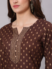 Women Choklet Brown Ethnic Kurta With Palazzo And Net Dupatta
