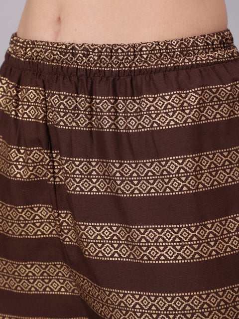 Women Choklet Brown Ethnic Kurta With Palazzo And Net Dupatta