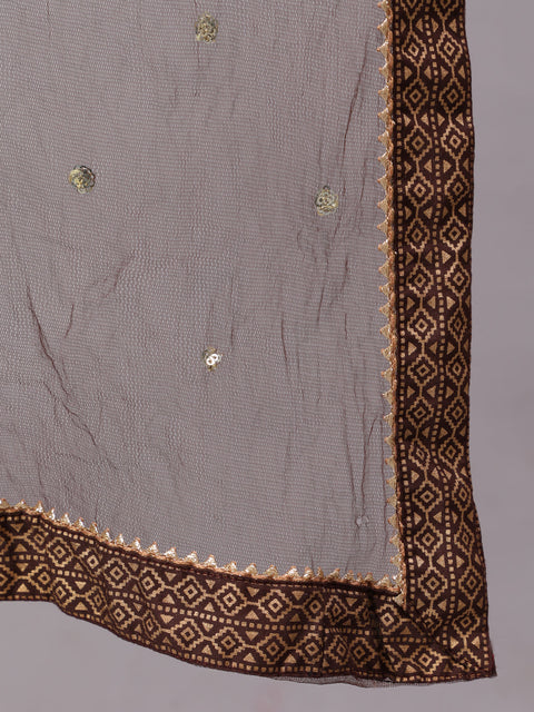 Women Choklet Brown Ethnic Kurta With Palazzo And Net Dupatta